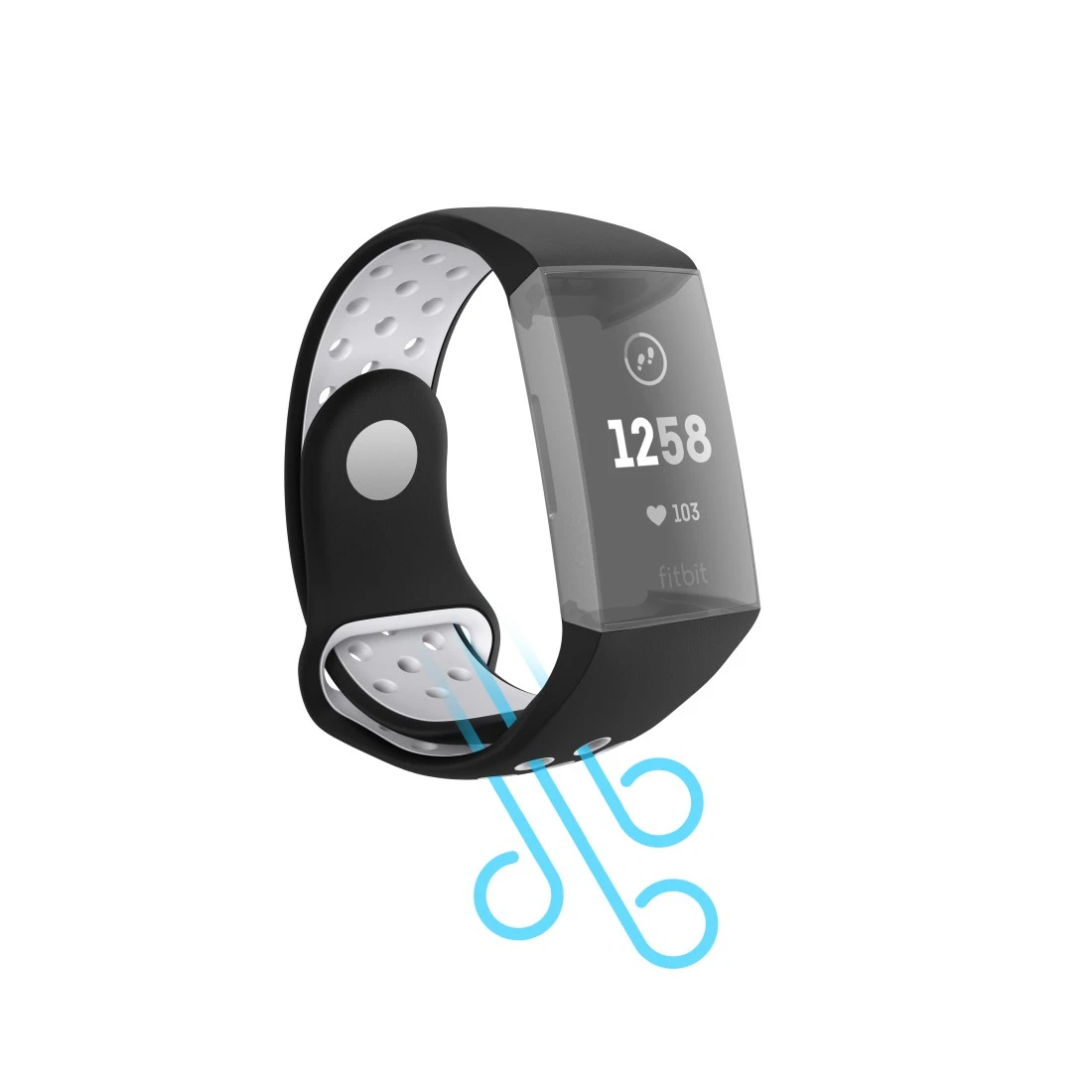 Sportarmband für Fitbit Charge 3/4, atmungsaktives Uhrenarmband, Schw./Grau  | Hama