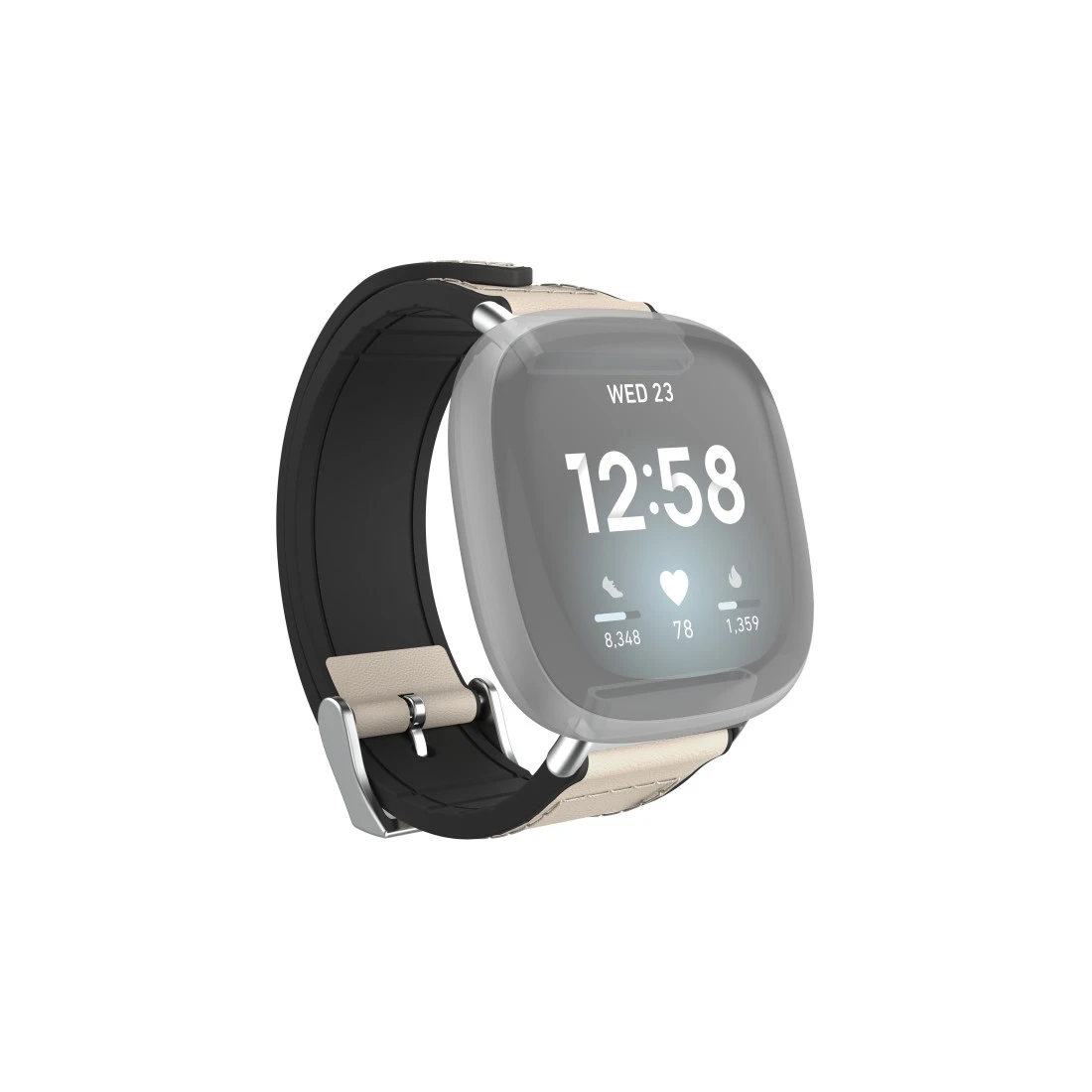 Armband für Fitbit Versa 3/Sense, Uhrenarmband aus Leder und Silikon, Weiß  | Hama