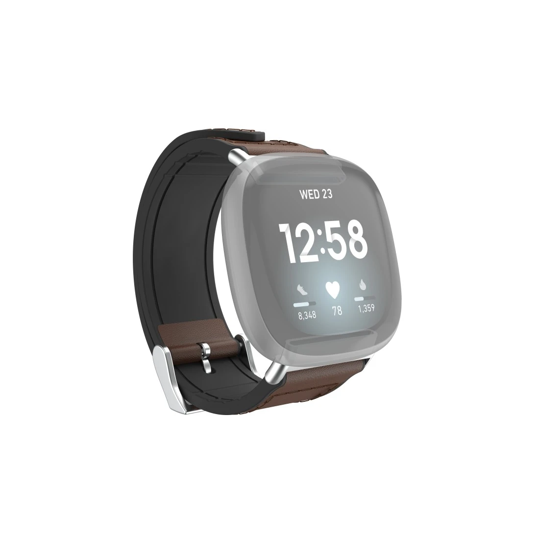 Armband für Fitbit Versa 3/Sense, Uhrenarmband Hama und Silikon, | aus Braun Leder