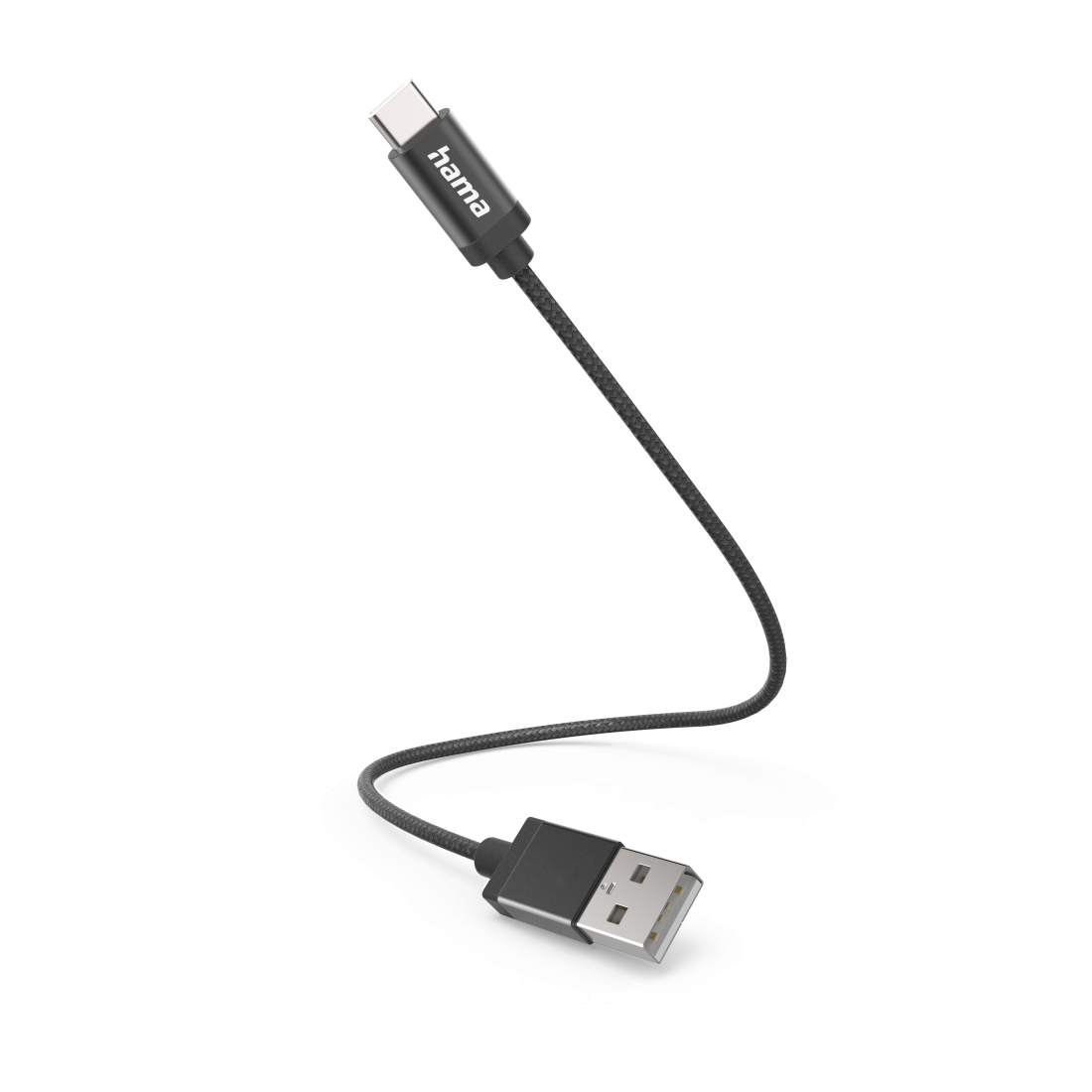 Ladekabel, USB-A - USB-C, 0,2 m, Nylon, Schwarz | Hama