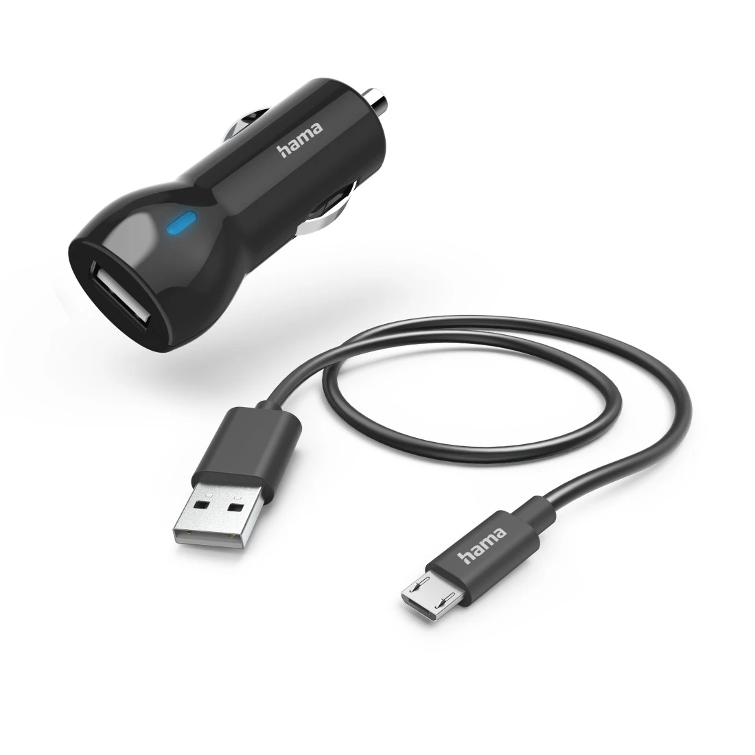 Auto-Ladegerät mit Ladekabel Mikro-USB, 12 W, 1,0 m, Schwarz | Hama