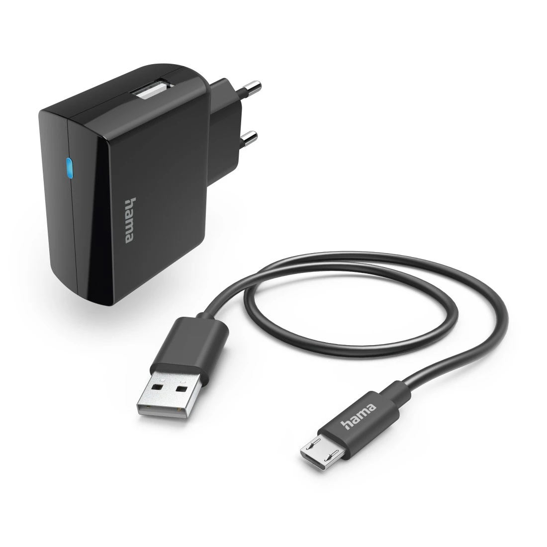 Ladegerät mit Ladekabel Micro-USB, 12 W, 1,0 m, Schwarz | Hama