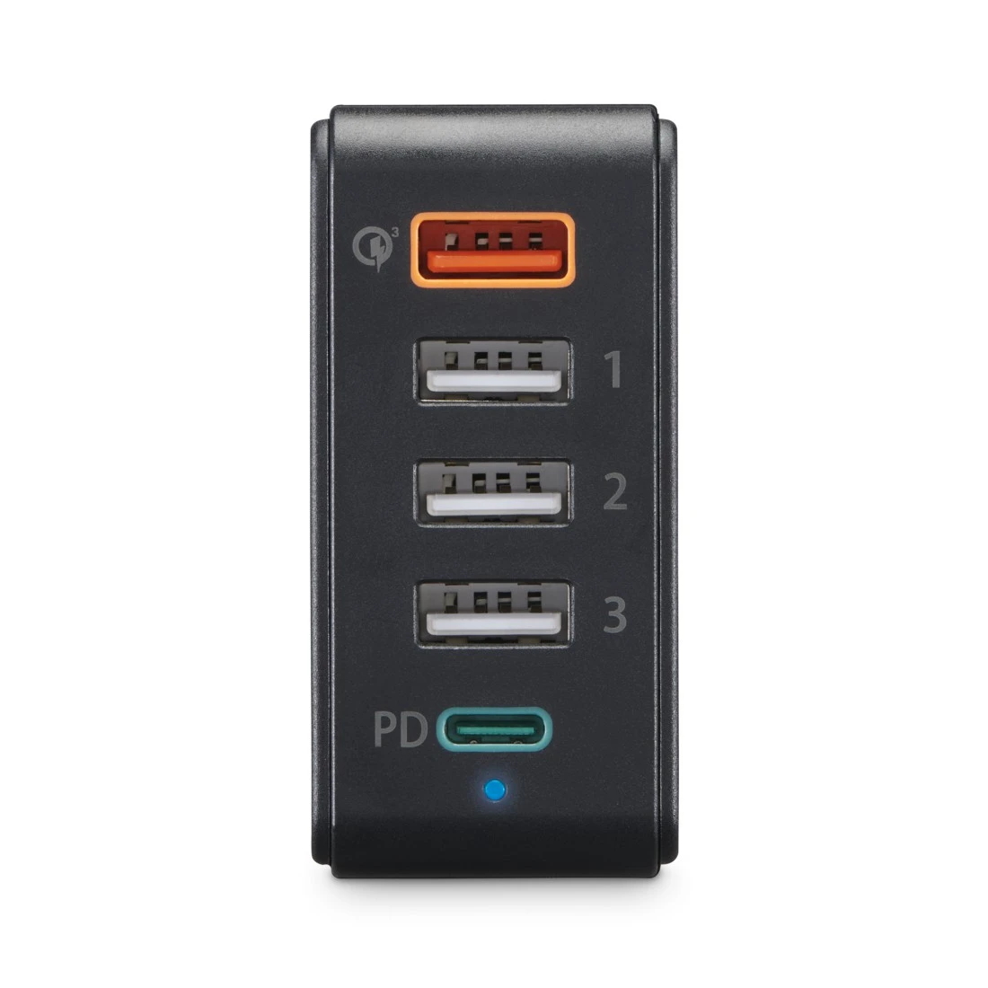 Schnellladegerät 5 Ports, 1x QC 3.0, 3x USB-A, 1x USB-C PD, 51 W, Schwarz