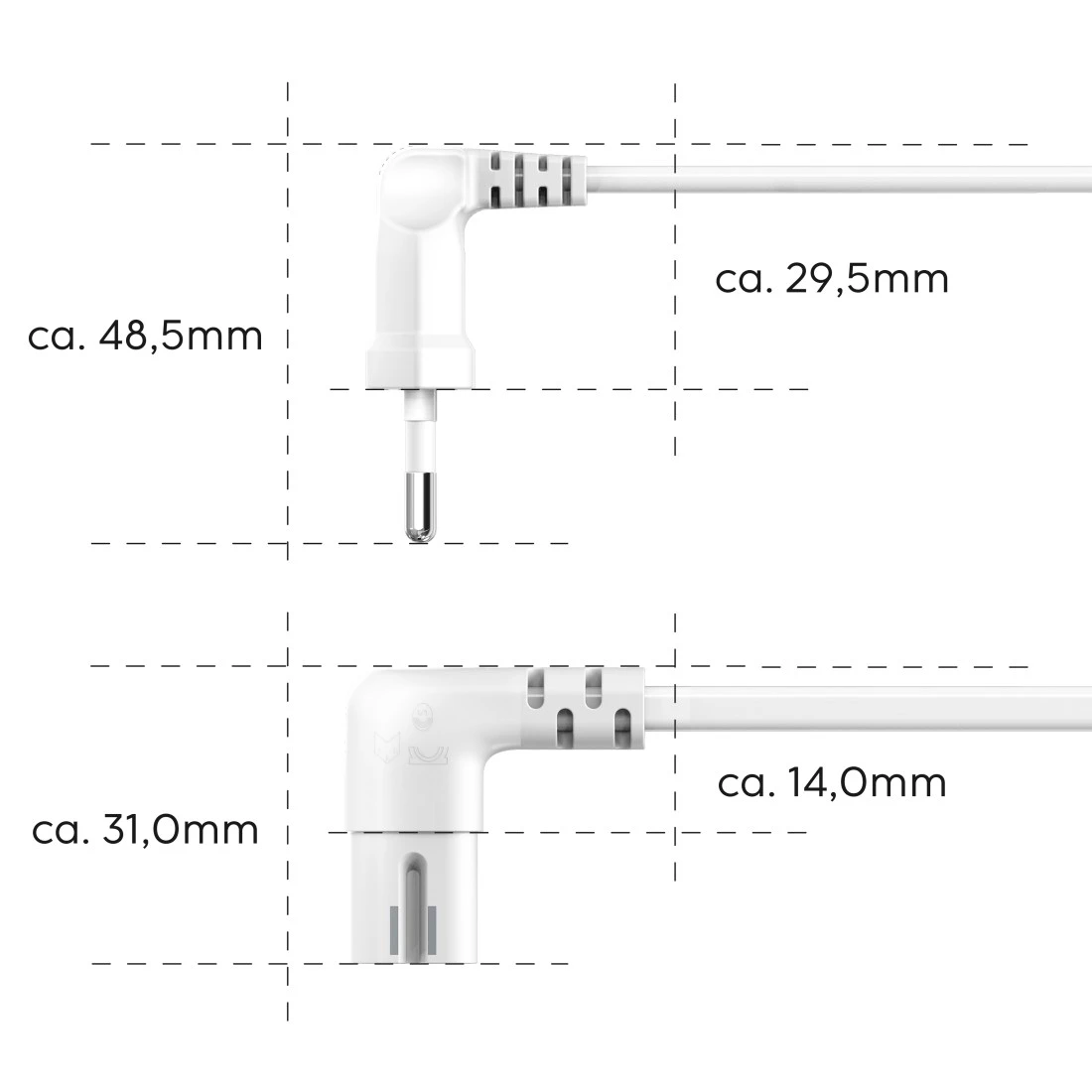 Netzkabel, beidseitig Doppelnut/C7, m, Euro-Stecker, 1,5 Hama gewinkelt, | Weiß