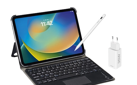 Hama Tablet-Case "Premium", Hülle mit Tastatur, Hama Tabletstift "Scribble" für Apple iPads, Hama Schnellladegerät + -Kabel, 2x USB-C PD, QC, Mini-Ladegerät, 35 W, 1 m